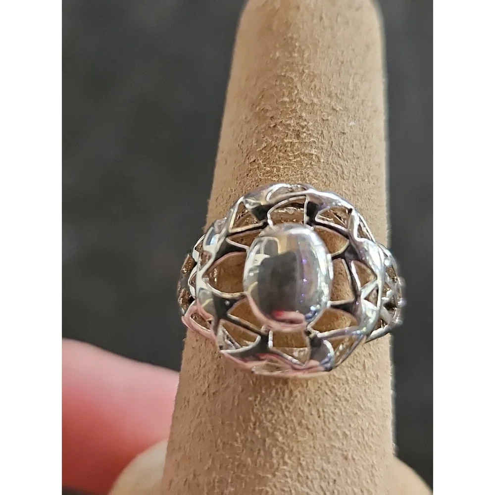Sterling Silver Filigree Dome Ring Vintage‎ Boho Open Work Ornate Size 7.5